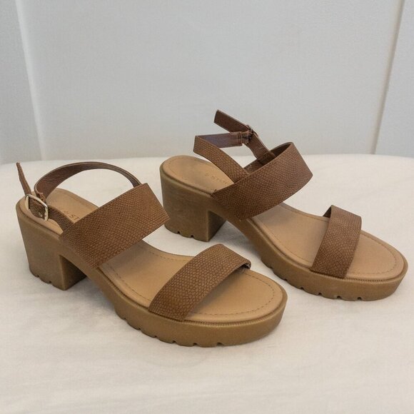 SUN + STONE Vanessa Brown Strappy Block Heel Sandals – Size 10M Faux Leather - Picture 2 of 5
